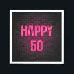 Serviette En Papier Pink 50th Birthday néon signe sur mur en brique<br><div class="desc">Un marquise rose brillant sur le mur en brique pour 50e anniversaire.</div>