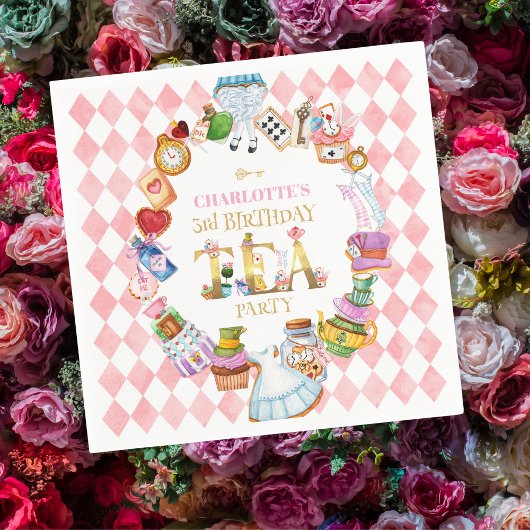 Serviette En Papier Pink Alice in Wonderland 3rd Birthday  