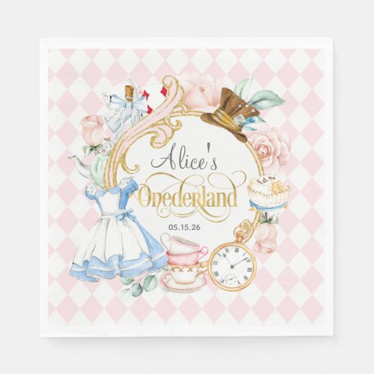 Serviette En Papier Pink, Alice Onederland, Mad Hatter, Tea party (Devant)