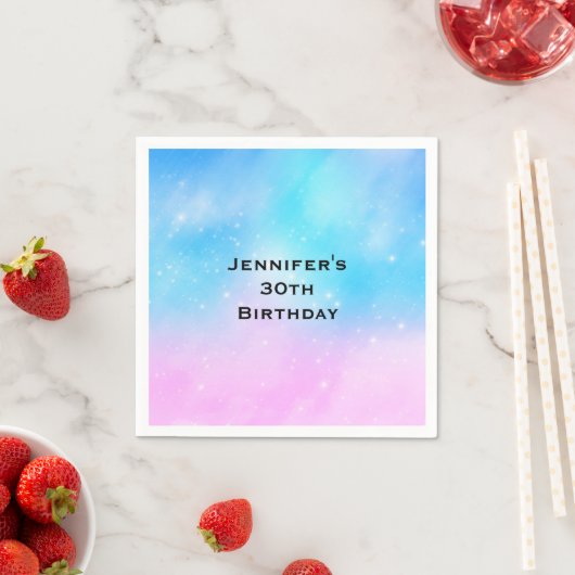 Serviette En Papier Pink and Blue Pastel Gradient Sky Anniversaire (En situation)