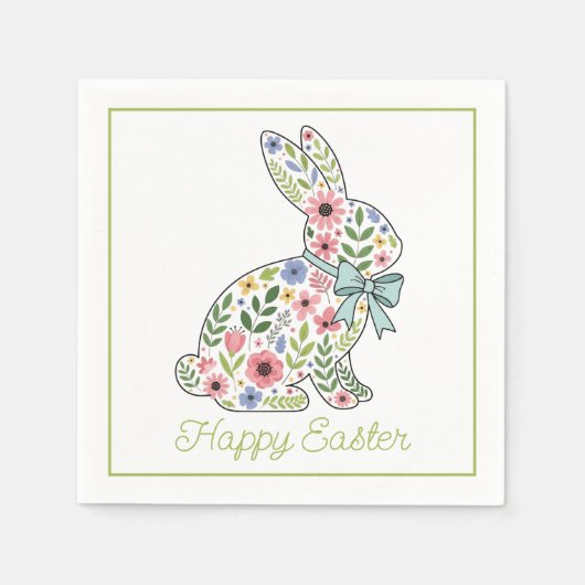 Serviette En Papier Pink and Blue Wildflower Easter Rabbit (Devant)