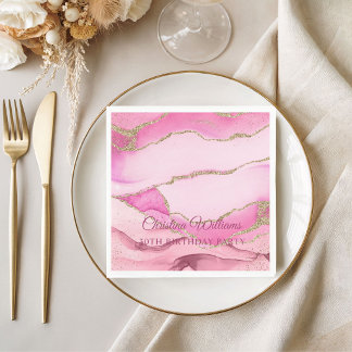 Serviette En Papier Pink and Gold Marble Birthday Party