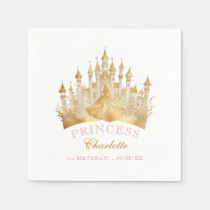 Serviette En Papier Pink and Gold Princess Crown Party Anniversaire ro