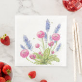 Serviette En Papier Pink and Lavender Dinner Flowers Napkins (En situation)