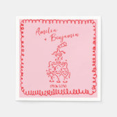 Serviette En Papier pink and red hand drawn heart whimsical wedding (Devant)