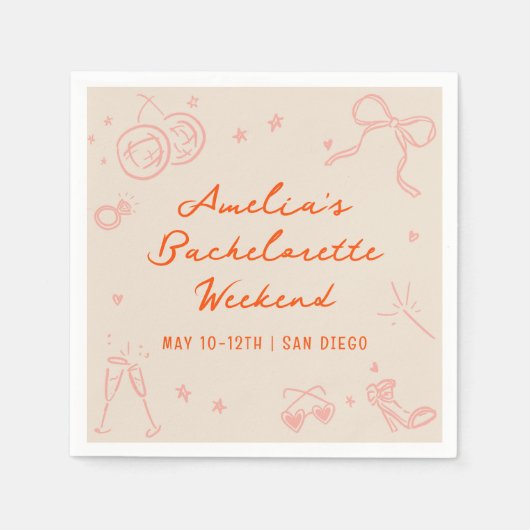 Serviette En Papier Pink and Red Sketch Bachelorette Week-end Party (Devant)
