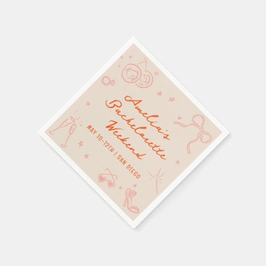 Serviette En Papier Pink and Red Sketch Bachelorette Week-end Party (Coin)