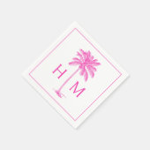 Serviette En Papier Pink and White Palm Palmetto Tree Monogram (Coin)