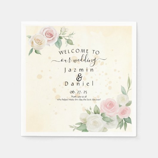 Serviette En Papier Pink and White Rose Dusky Blooms Program Fans (Devant)