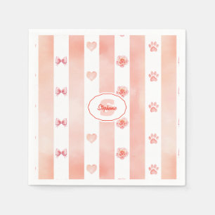 Serviette En Papier Pink and White Stripe - Coeurs, Rose, Empreinte de
