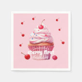 Serviette En Papier Pink Baby First Cherry & Cupcake Anniversaire (Devant)