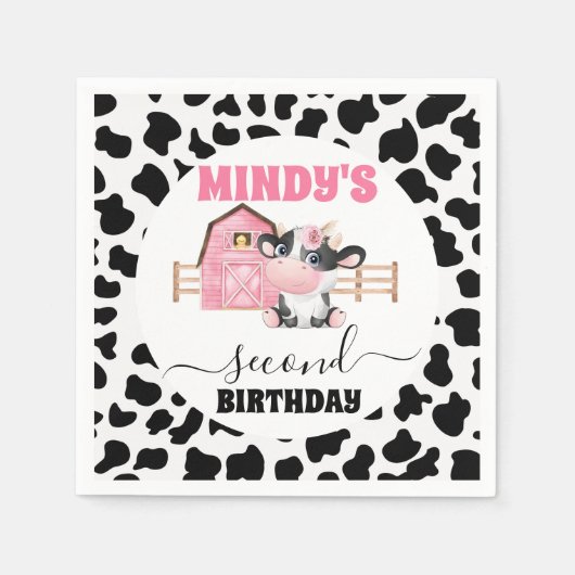 Serviette En Papier Pink Barn Cow Imprimer 2e Anniversaire Papier Napk (Devant)
