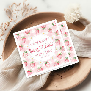 Serviette En Papier Pink Berry First Strawberry Anniversaire Naples