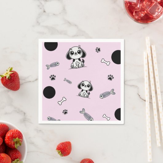 Serviette En Papier Pink & Black Fish Bones Chien Chien Chien Chien Ch (En situation)