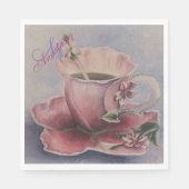 SERVIETTE EN PAPIER PINK BLOSSOM TEA CUP MONOGRAM PARTI (Devant)