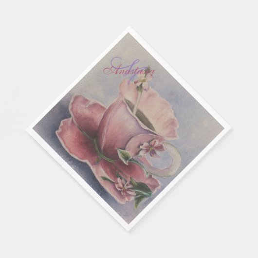 SERVIETTE EN PAPIER PINK BLOSSOM TEA CUP MONOGRAM PARTI (Coin)
