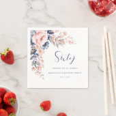 Serviette En Papier Pink Blue Floral Script 60e Anniversaire Papier de (En situation)