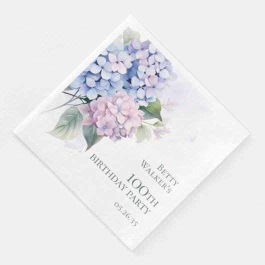 Serviette En Papier Pink Blue Hydrangeas 100ème anniversaire (Coin)