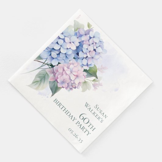 Serviette En Papier Pink Blue Hydrangeas 60ème anniversaire (Coin)