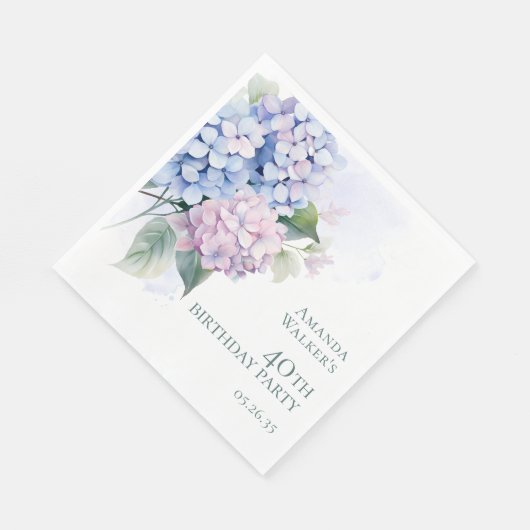 Serviette En Papier Pink Blue Hydrangeas fête du 40e anniversaire (Coin)
