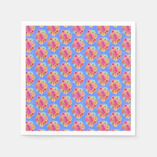 Serviette En Papier Pink Blue Island Tortues de mer tropicales Floral