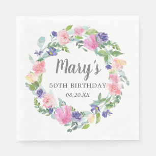 Serviette En Papier Pink Blue Purple Floral 50e anniversaire