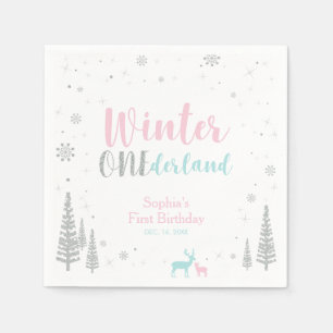 Serviette En Papier Pink & Blue Winter Onederland Girl 1er anniversair