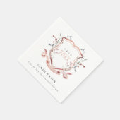 Serviette En Papier Pink Blush Fleur sauvage Aquarelle Crest Graduatio (Coin)