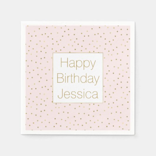 Serviette En Papier Pink Blush Gold Sparkle Confetti Anniversaire (Devant)
