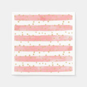 Serviette En Papier Pink Blush Stripes with Faux Gold Confeti (Devant)