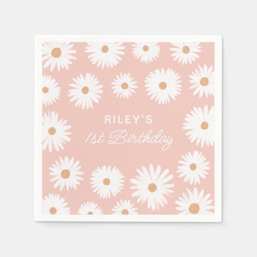 Serviette En Papier Pink Boho Daisy Anniversaire Partie (Devant)