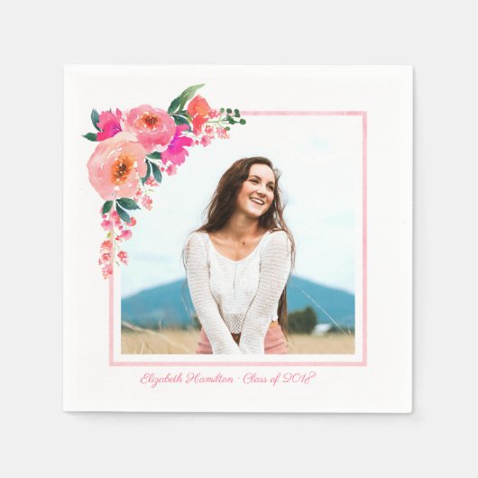 Serviette En Papier Pink Botanical Floral Graduation Party Photo (Devant)