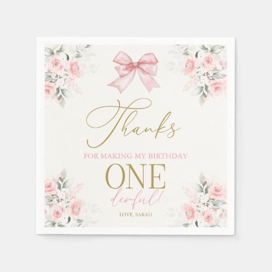 Serviette En Papier Pink Bow 1er anniversaire fille serviettes (Devant)