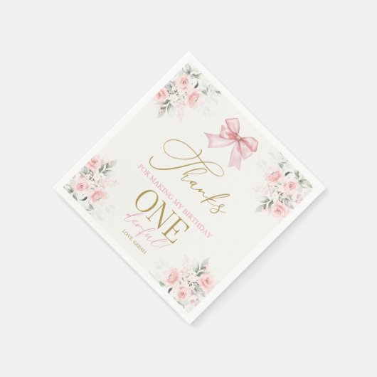 Serviette En Papier Pink Bow 1er anniversaire fille serviettes (Coin)