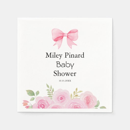 Serviette En Papier Pink Bow and Floral Baby Shower (Devant)