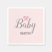 Serviette En Papier Pink Bow Baby Script Nom personnalisé (Devant)