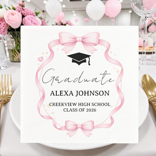 Serviette En Papier Pink Bow Class Of 2026 Graduation Cap Graduate