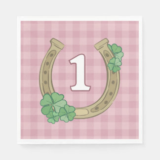 Serviette En Papier Pink Bow Clover Lucky One Girl 1st Birthday