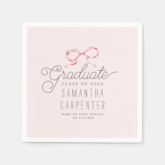 Serviette En Papier Pink Bow Coquette Photo Graduation Party 