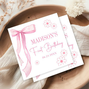 Serviette En Papier Pink Bow Elegant 1er Anniversaire