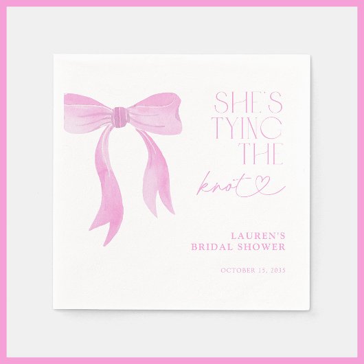 Serviette En Papier Pink Bow Elle Tying The Knot Fête des mariées