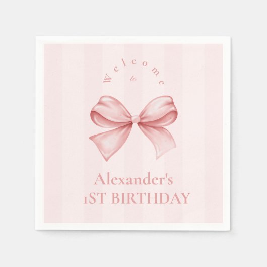 Serviette En Papier Pink Bow Fancy ONE Girl 1er anniversaire (Devant)
