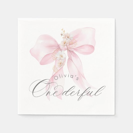 Serviette En Papier Pink Bow fille magnifique 1er anniversaire (Devant)