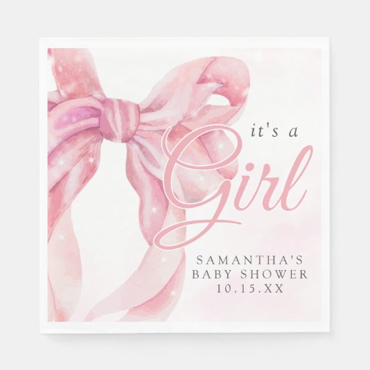 Serviette En Papier Pink Bow Girl Baby Shower (Devant)