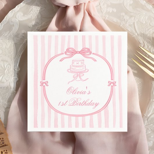 Serviette En Papier Pink Bow Girl First Birthday