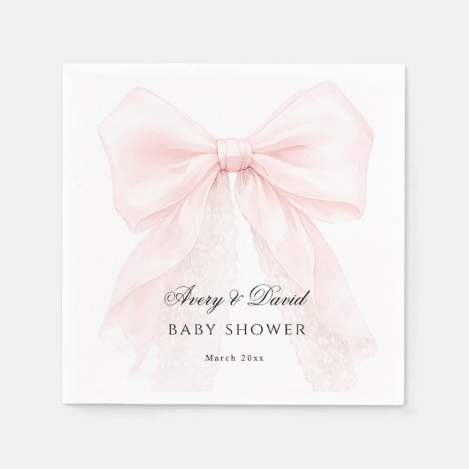 Serviette En Papier Pink Bow Girl Modern Baby Shower  (Devant)