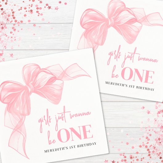 Serviette En Papier Pink Bow Girls 1st Birthday
