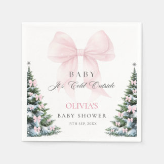 Serviette En Papier Pink Bow It's Cold Outside Baby Shower Napkins