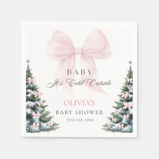 Serviette En Papier Pink Bow It's Cold Outside Baby Shower Napkins (Devant)