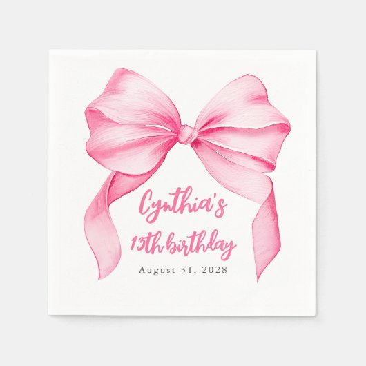 Serviette En Papier Pink Bow mignonne fête d'anniversaire (Devant)